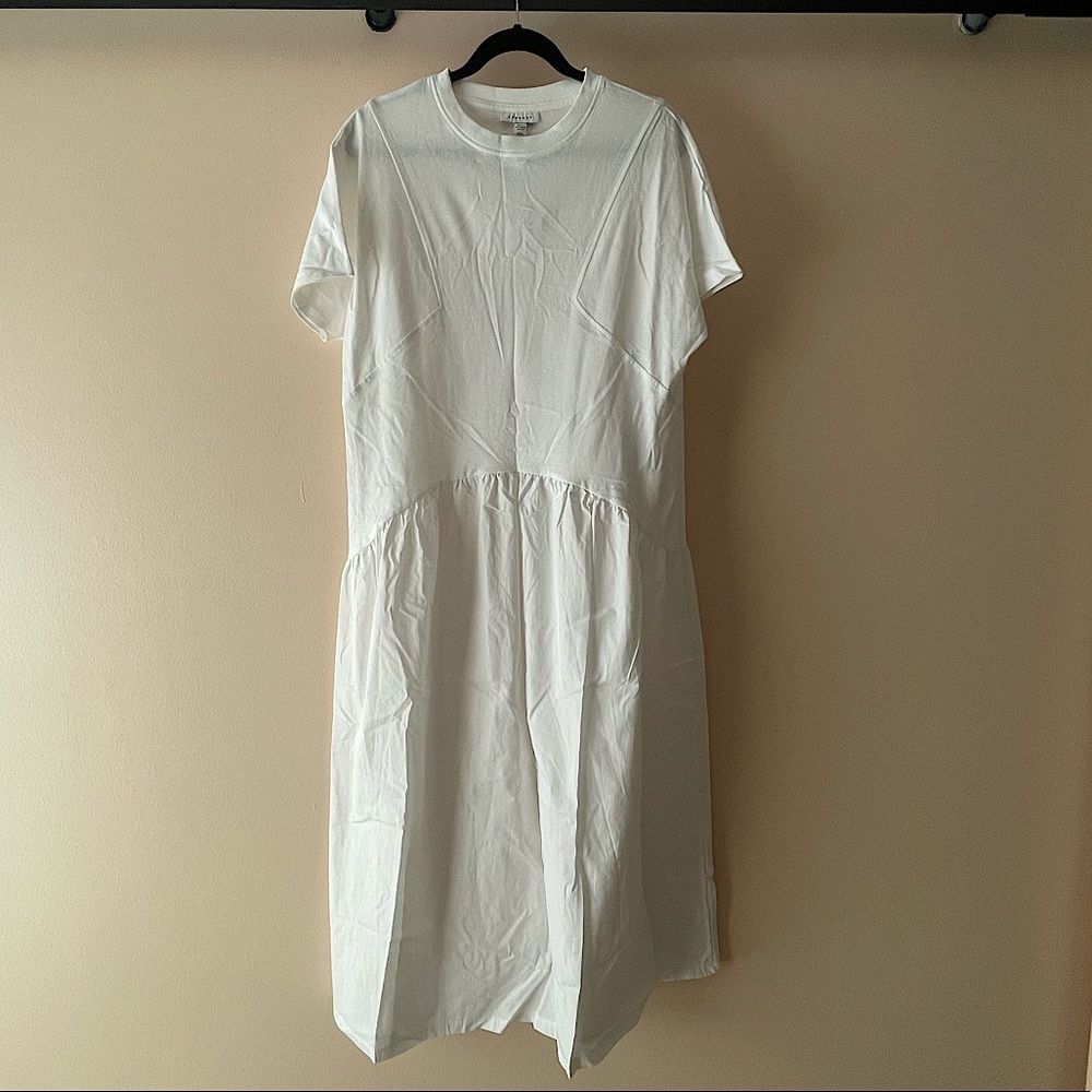 TOP SHOP WHITE COTTON STUDIO CREW NECK SMOCK MAXI DRESS